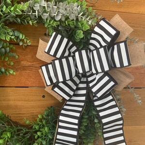 Black Stripe Burlap Halloween Bow for Wreath Black Stripe Bow Burlap Wreath Bow Burlap Black Bow Modern Country Wreath Bow Big Wreath Bow