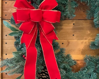 Outdoor Red Velvet Christmas Bow Gold Edge Wired Ribbon