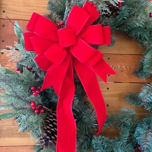 Red velvet bow for Christmas wreath OUTDOOR INDOOR Christmas Wreath bow red outdoor bow red wreath bow red christmas bow tree topper bow