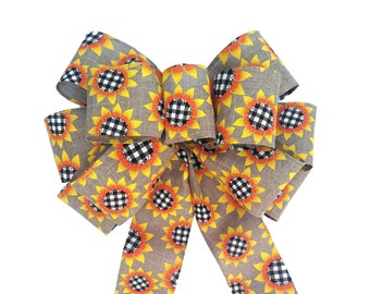Fall Sunflower Wreath Bow: Yellow Buffalo Check Linen