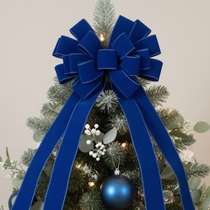 Royal Blue Tree Topper Bow 14" Wide INDOOR OUTDOOR Blue Christmas Wreath Bow Best Blue Christmas Bows Blue Velvet Bow Royal Blue Wreath Bow