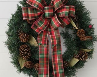 Plaid Christmas Wreath Bow: Red & Green, Indoor/Outdoor