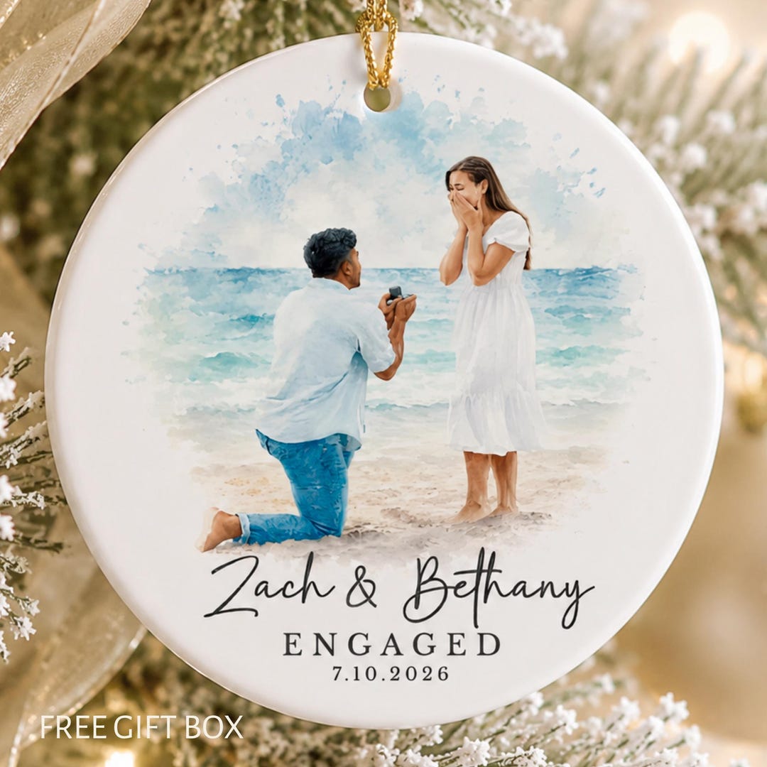 Personalized Engagement Ornament from Photo, Custom Watercolor Couple Portrait Gift for Ne