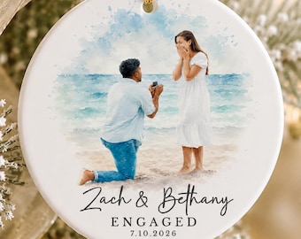 Personalized Engagement Ornament from Photo, Custom Watercolor Couple Portrait Gift for Newly Engaged Couple