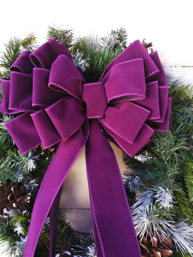 14 Purple Velvet Bow Christmas Wreath Bow Purple | Etsy