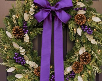Handmade Royal Purple Bow for Wreaths: Elegant Coquette Decor