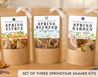 Spring Simmer Pot Kit Collection – Set of Three Stovetop Potpourri – Natural Home Fragrance Gift Set – Housewarming Gift – Non Candle Gift