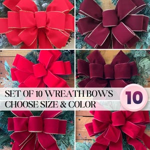Bulk Wreath Bows 10 OUTDOOR INDOOR red velvet bows for Christmas wreaths velvet outdoor bows discount velvet christmas bows weatherproof bow