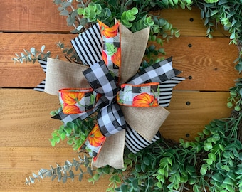 Pumpkin Wreath Bow: Buffalo Check, Farmhouse Fall Decor