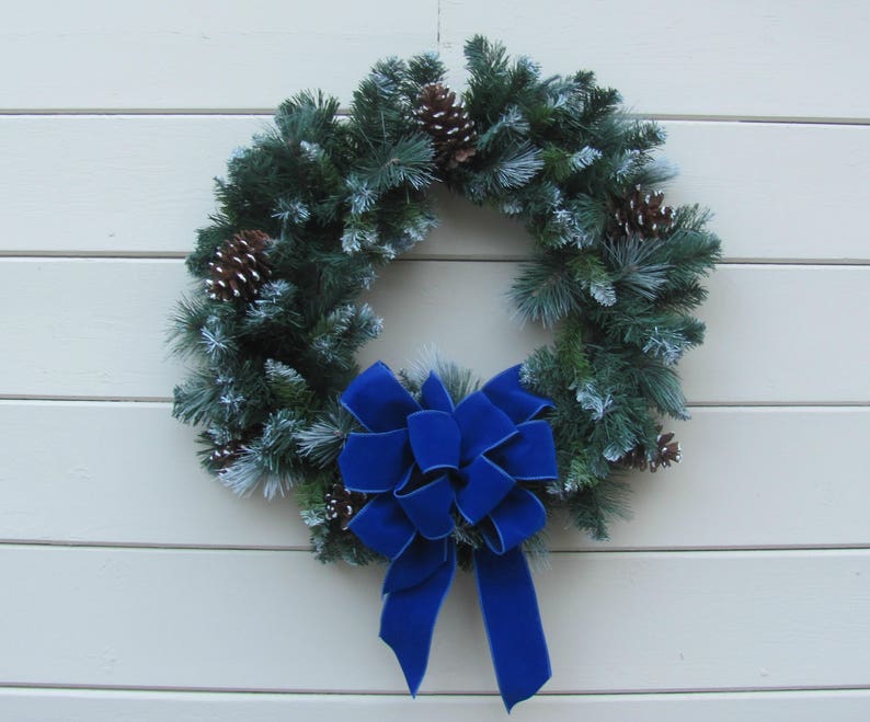 10 Blue Wreath Bow Blue Velvet Christmas Bow Blue Etsy