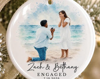 Personalized Engagement Ornament from Photo, Soft Watercolor Couple Portrait Custom Engagement gift