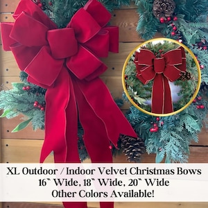 X Large Velvet Bow OUTDOOR INDOOR Christmas Wreath Bow Big Wreath Bow Front Door Bow Big Red Bow Velvet Bow 16&quot; 18&quot; 20” Bow Holiday Decor