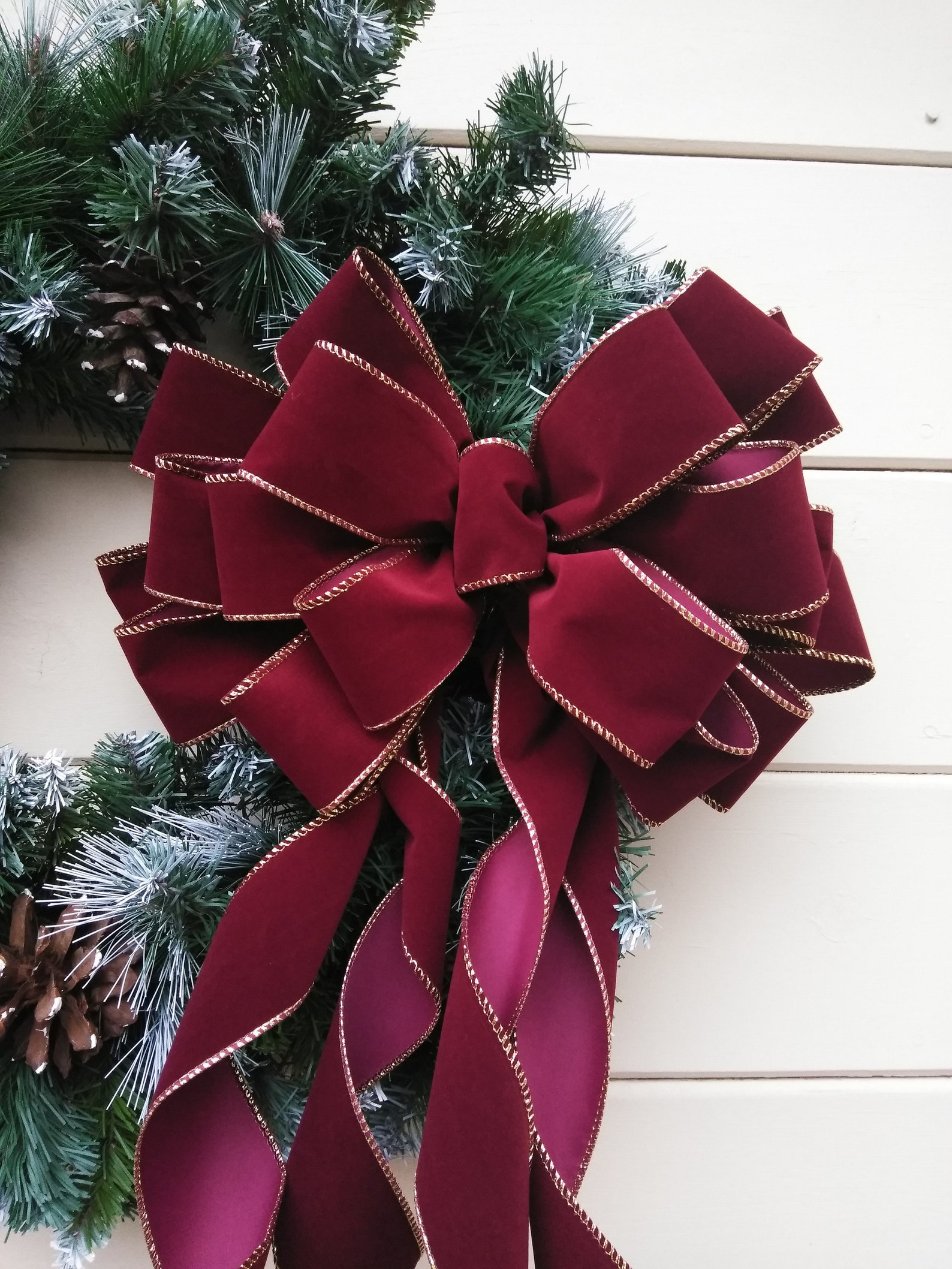 14 Burgandy Velvet Bow Christmas Wreath Bow Gold Edge Etsy