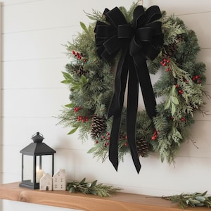 Black Velvet Christmas Bow: Farmhouse Wreath Decor