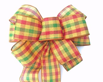 Fall Plaid Wreath Bow - Harvest Gold, Rustic Country Lantern Decor
