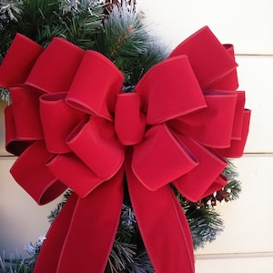 Bow for Christmas  OUTDOOR INDOOR Berry Red Tree Topper Bow Red Velvet Christmas Tree Bow large Red Bow for Christmas Wreath Big Red Bow