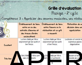 Grilles D Evaluation Des Competences Musique Primaire Etsy Canada