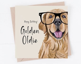 Golden Retriever Birthday Card, Dog Lover Greetings, oldie