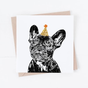 French Bulldog Birthday Card: Party Hat Frenchie