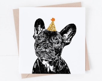 French Bulldog Birthday Card: Party Hat Frenchie