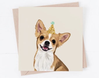 Chihuahua Birthday Card: Fun Dog Design, Recycled Card Stock