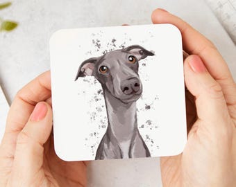 Whippet Coaster: hand illustrated, greyhound