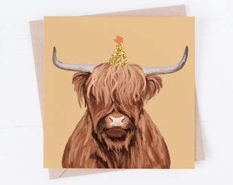 Highland Cow Birthday Card: hand illustrated