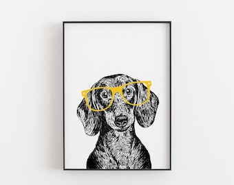 Personalised Dachshund Print, sausage dog artwork