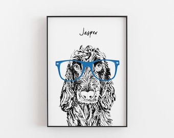 Personalized Cocker Spaniel Dog Art Print, Dog Lover Gift