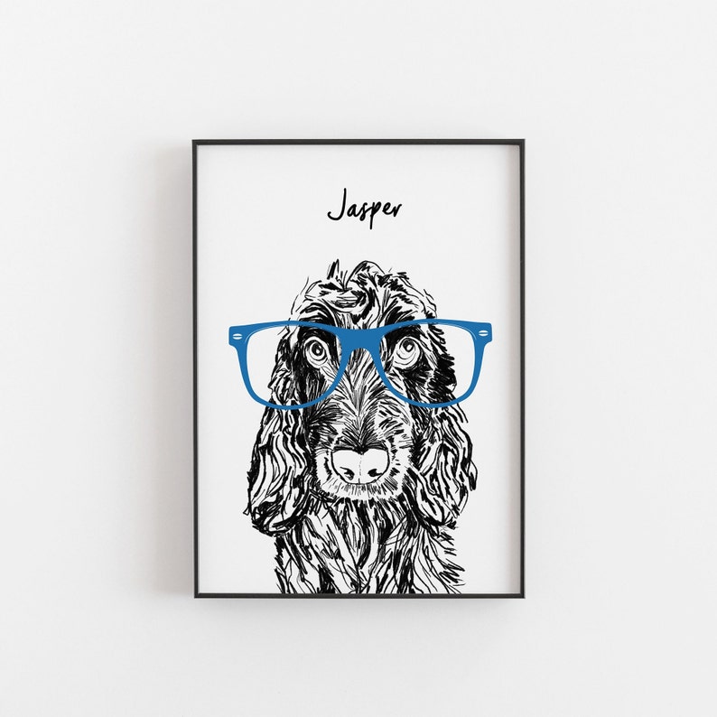 Cocker Spaniel Dog Print, Cocker Spaniel art, dog prints, dog gifts, cocker spaniels, the dog lover, dog gifts, dog portrait, personalised Blue