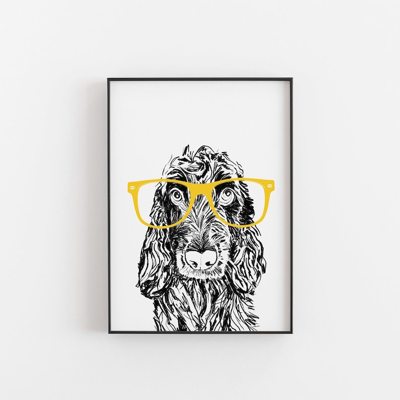 Cocker Spaniel Dog Print, Cocker Spaniel art, dog prints, dog gifts, cocker spaniels, the dog lover, dog gifts, dog portrait, personalised Yellow