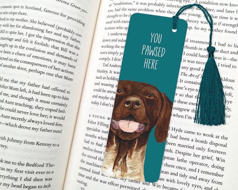 dog bookmark: hand-painted printed artwork, gifts for dog lovers, book accessories, Pointer Short Haired