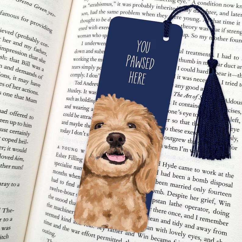 dog bookmark: hand-painted printed artwork, gifts for dog lovers, book accessories, Cockapoo Light Brown