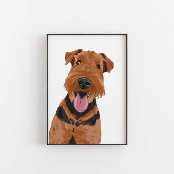 Airedale Terrier Dog Print: Hand-drawn Art With Glasses - Etsy
