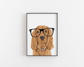 Golden Cocker Spaniel Dog Print, Personalised Dog Portrait