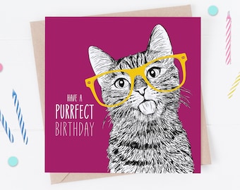 Funny Cat Birthday Card: Purrfect Birthday Greeting
