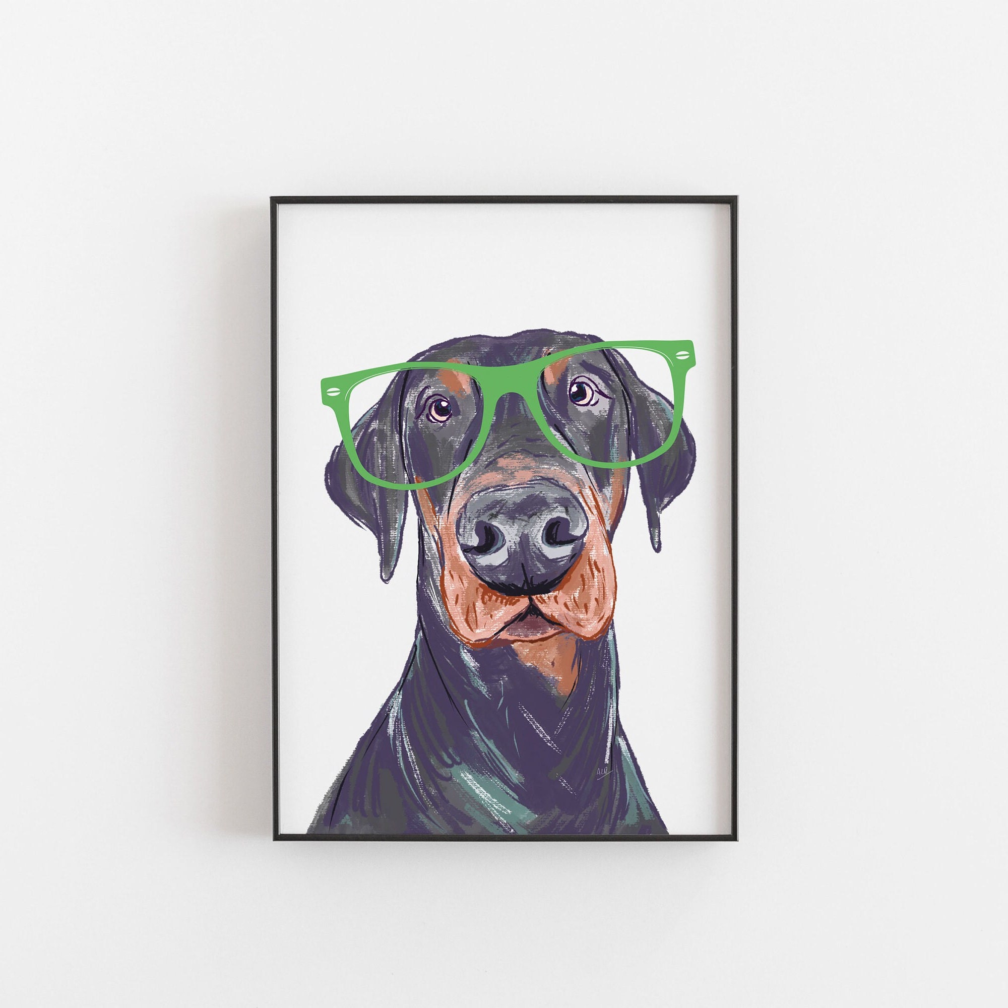 Doberman Art Print: Colorful Dog With Glasses - Etsy