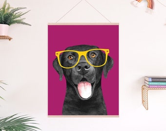Black Labrador Print: Watercolor Dog Art with Glasses