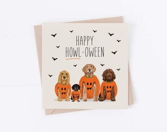 Dog Halloween Card: 'Howl-oween' Pumpkin Dogs