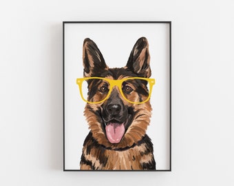 German Shepherd Art Print, hand drawn dog art