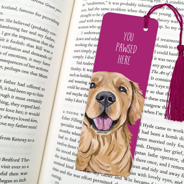 golden retriever bookmark, dog bookmark, bookmark, dog gift, golden retriever gift, golden retriever, book lover gift, gift for mom, gifts
