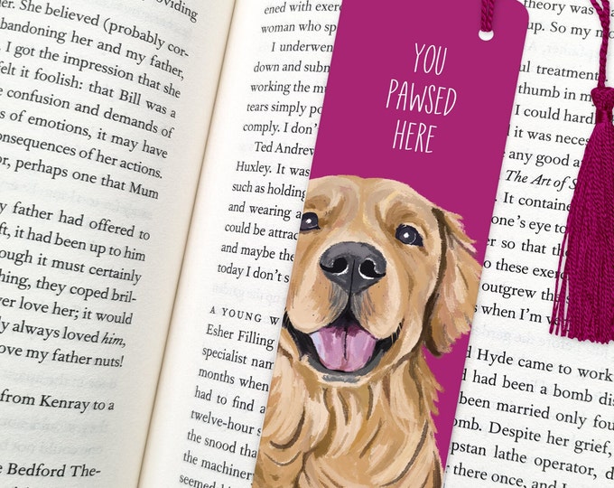 golden retriever bookmark, dog bookmark, bookmark, dog gift, golden retriever gift, golden retriever, book lover gift, gift for mom, gifts