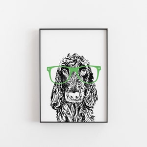 Cocker Spaniel Dog Print, Cocker Spaniel art, dog prints, dog gifts, cocker spaniels, the dog lover, dog gifts, dog portrait, personalised Green