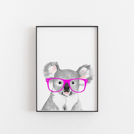 Watercolor Koala Print with Glasses, Nursery Wall Art