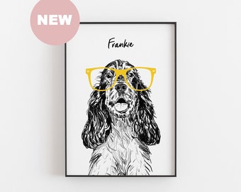 Personalized Cocker Spaniel Dog Art Print, Dog Lover Gift