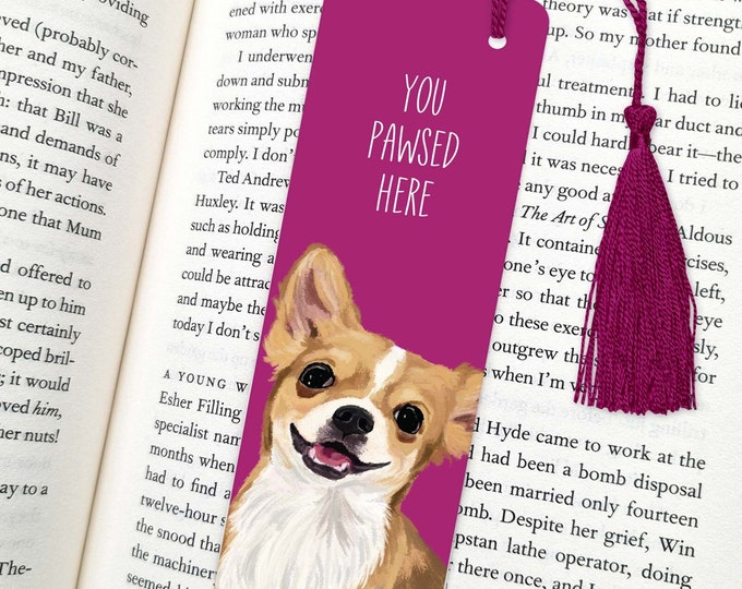 chihuahua dog bookmark, dog bookmark, bookmark, chihuahua, chihuahua gift, fun bookmarks, bookmarks, gift for dog lover, dog mum gift
