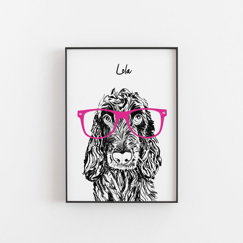 Cocker Spaniel Dog Print, Cocker Spaniel art, dog prints, dog gifts, cocker spaniels, the dog lover, dog gifts, dog portrait, personalised Pink