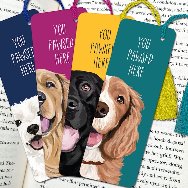 dog bookmark: gifts for dog lovers, book accessories, hand painted printed artwork
