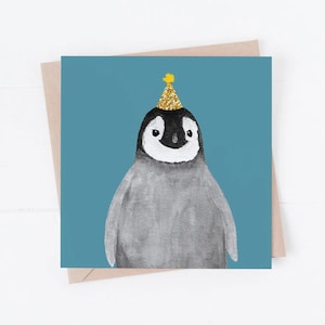 Geburtstagskarte, Pinguin Karte, Pinguin Geburtstagskarte, Geburtstagskarten, Pinguine, Partyhut, Pinguin, Spaß Pinguin