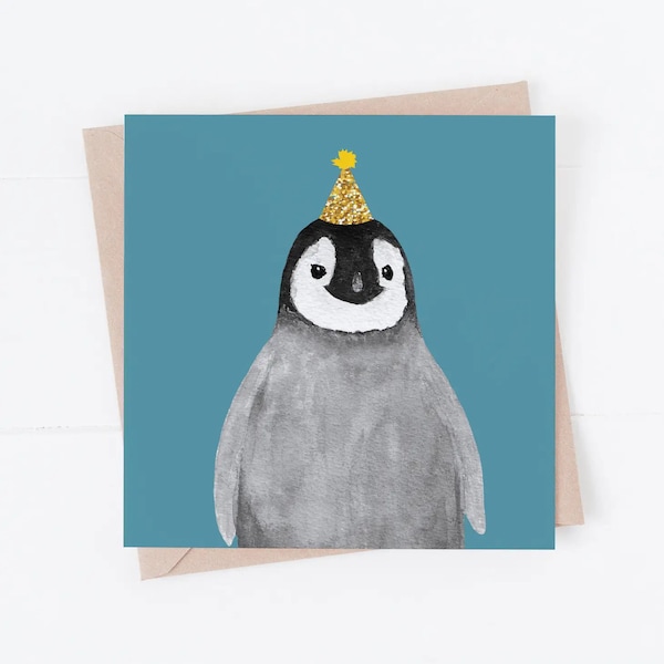 Birthday Card, penguin card, penguin birthday card, birthday cards, penguins, party hat, penguin, fun penguin